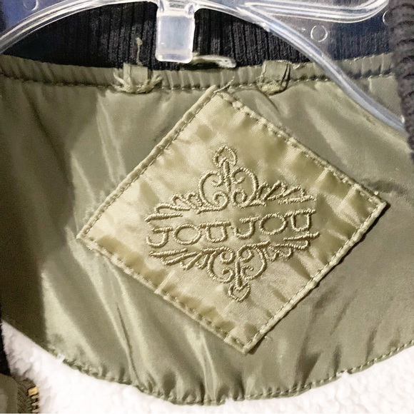 Jou Jou Military Like Aviator Front Zip Bomber Jacket Faux Sherpa Lining Patches - Picture 12 of 15